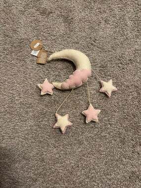 Mud Pie Pink Moon and Stars Nursery Felt Wall Hanging Decor